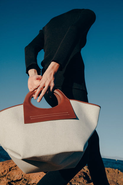 CALA S - Leather-trimmed Canvas Tote Bag - Hereu Women|Men