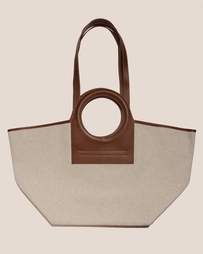 CALA L - Leather-trimmed Canvas Tote Bag - Hereu Women|Men