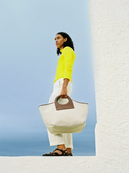 CALA L - Leather-trimmed Canvas Tote Bag - Hereu Women|Men