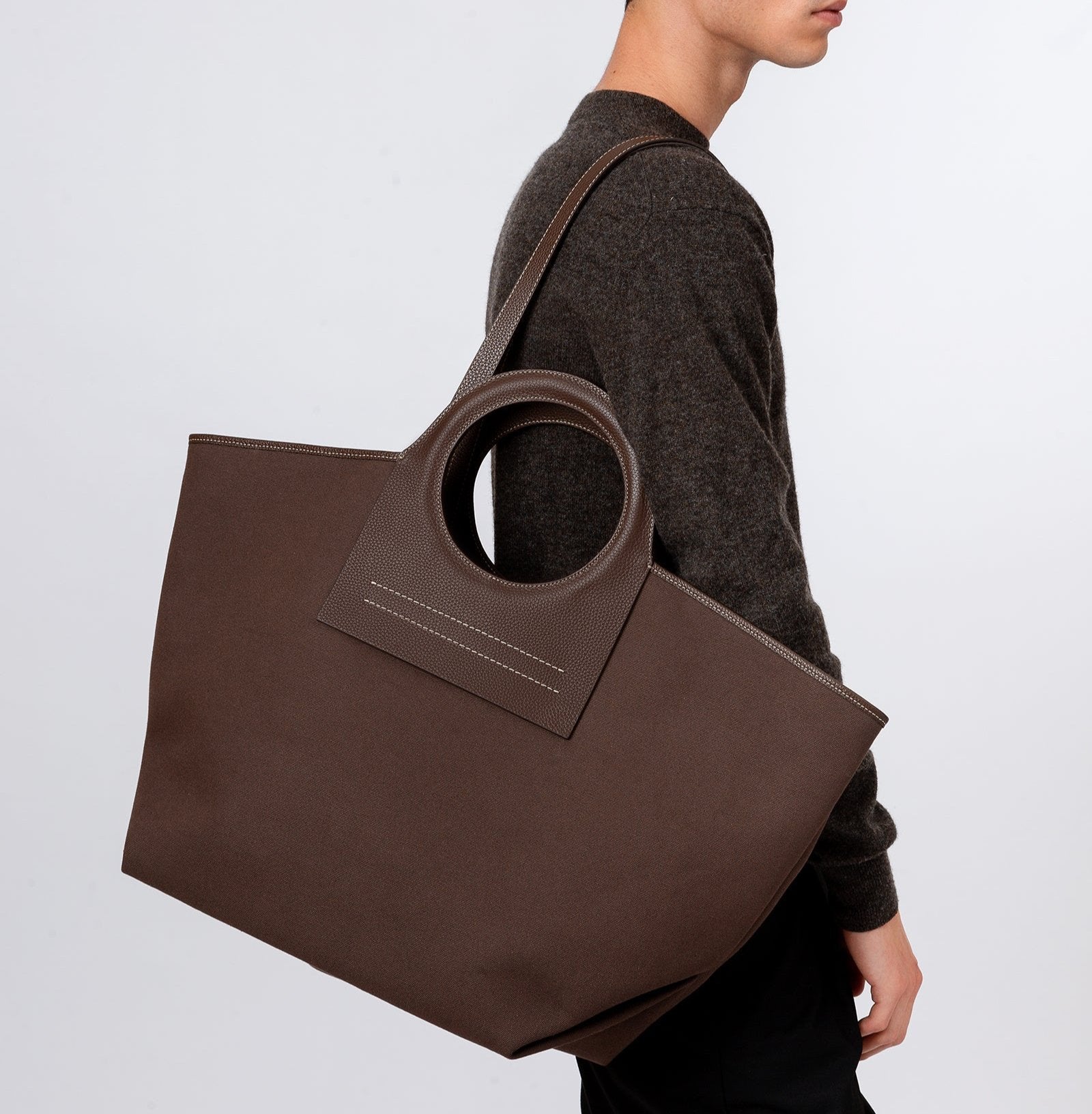 CALA L - Leather-trimmed Canvas Tote Bag - Hereu Women|Men