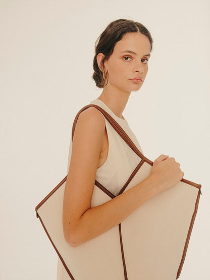 CALELLA - Leather-trimmed Organic Cotton Tote Bag - Hereu Women|Men