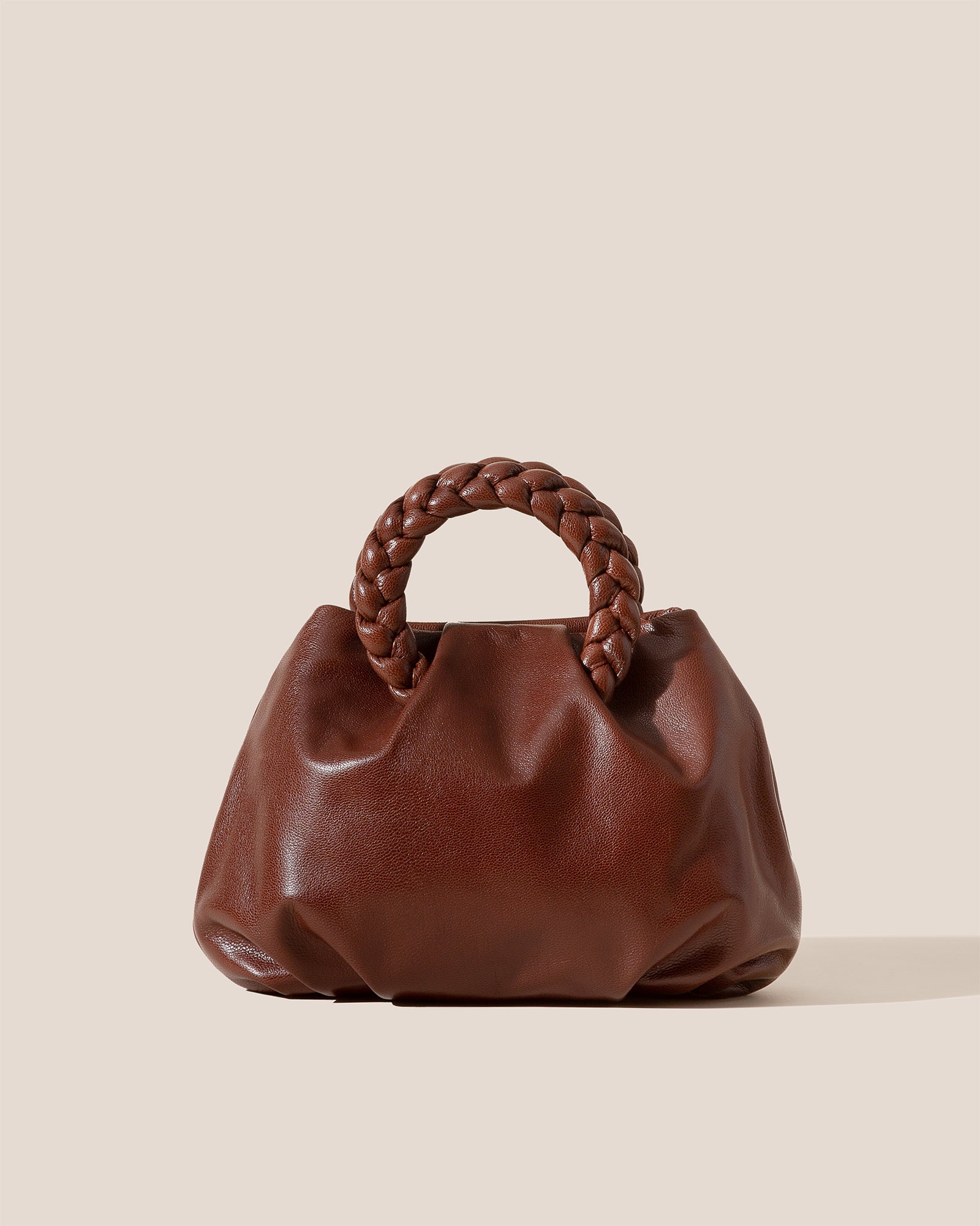 BOMBON M SUPPLE SHINY - Medium Plaited-handle Leather Handbag - Hereu Women