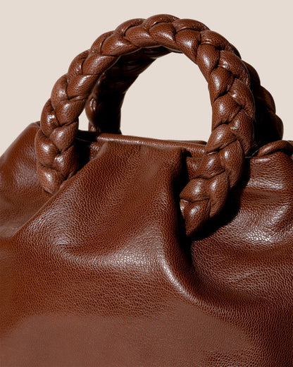 BOMBON M SUPPLE SHINY - Medium Plaited-handle Leather Handbag - Hereu Women