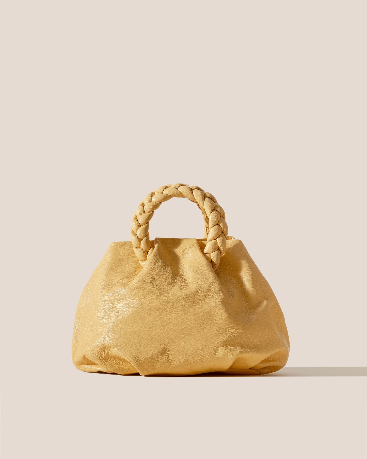 BOMBON M SUPPLE SHINY - Medium Plaited-handle Leather Handbag - Hereu Women