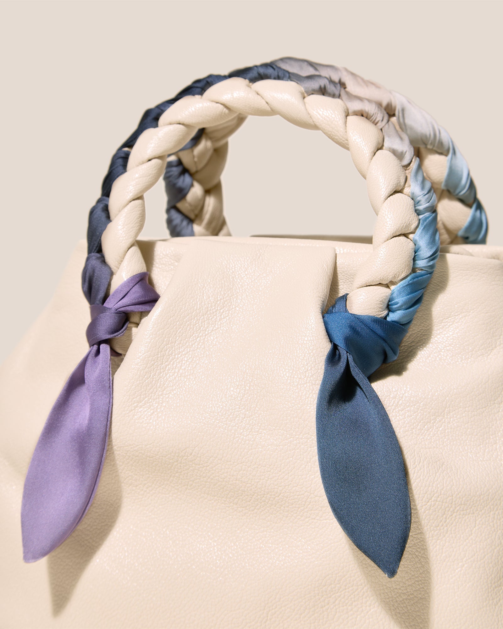 BOMBON M FOULARD - Medium Plaited-handle Leather Handbag - Hereu Women
