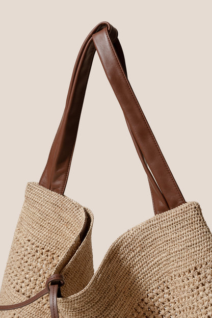 CADOR - Slouchy Crocheted Raffia Crocheted Shoulder Bag - Hereu Women