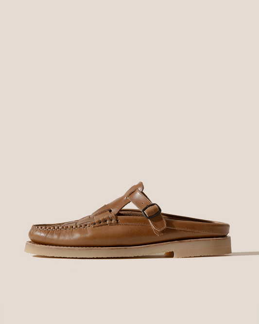 FERRIOL MULE RUBBER VEG TAN - Woven T-bar Mule Loafer - Hereu Men