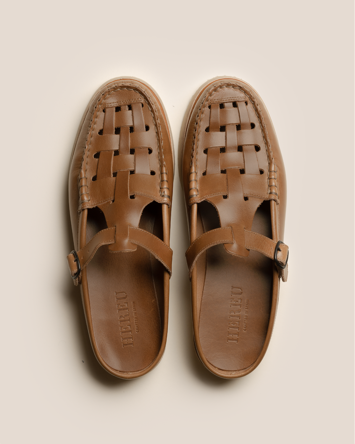 FERRIOL MULE RUBBER VEG TAN - Woven T-bar Mule Loafer - Hereu Men