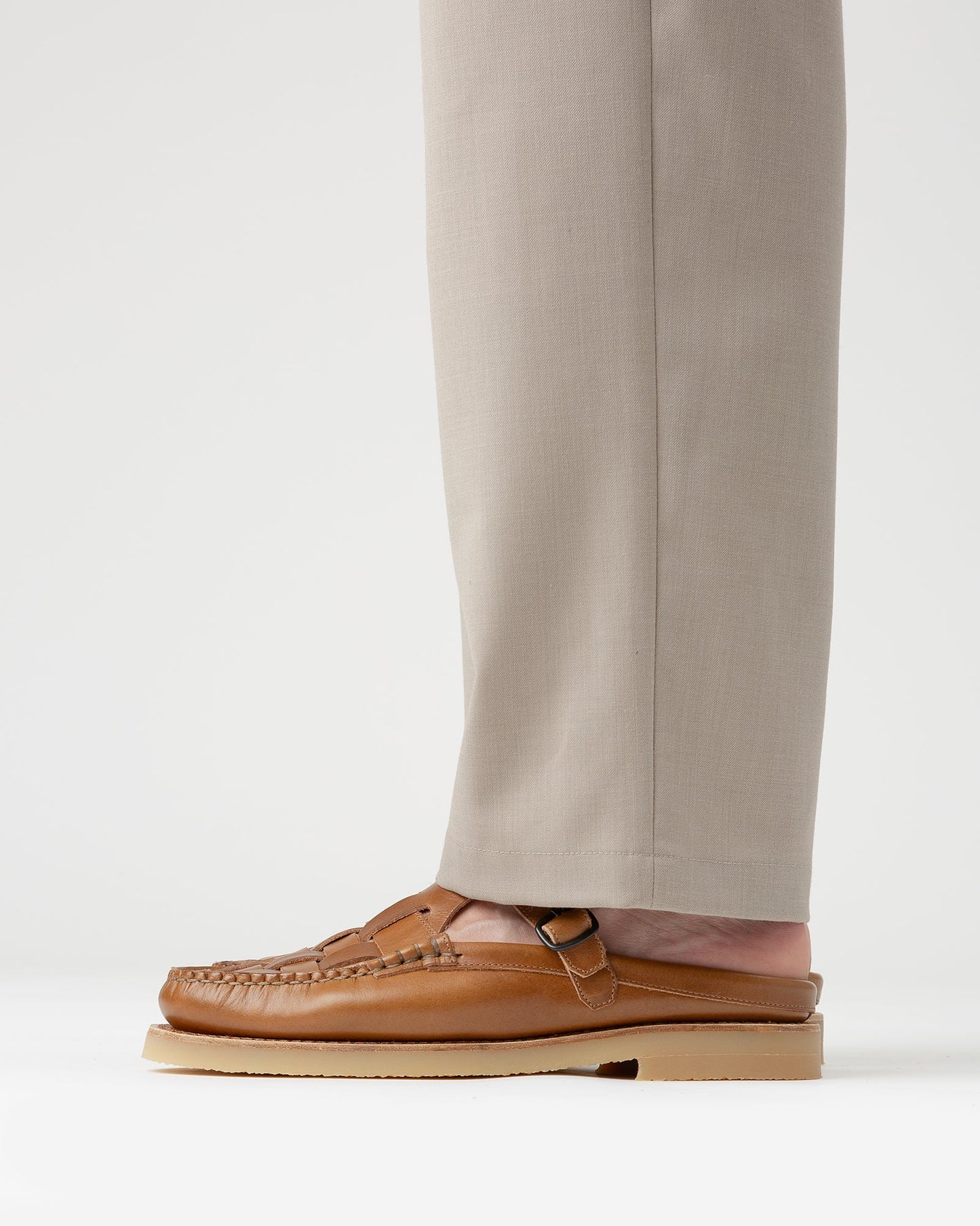 FERRIOL MULE RUBBER VEG TAN - Woven T-bar Mule Loafer - Hereu Men