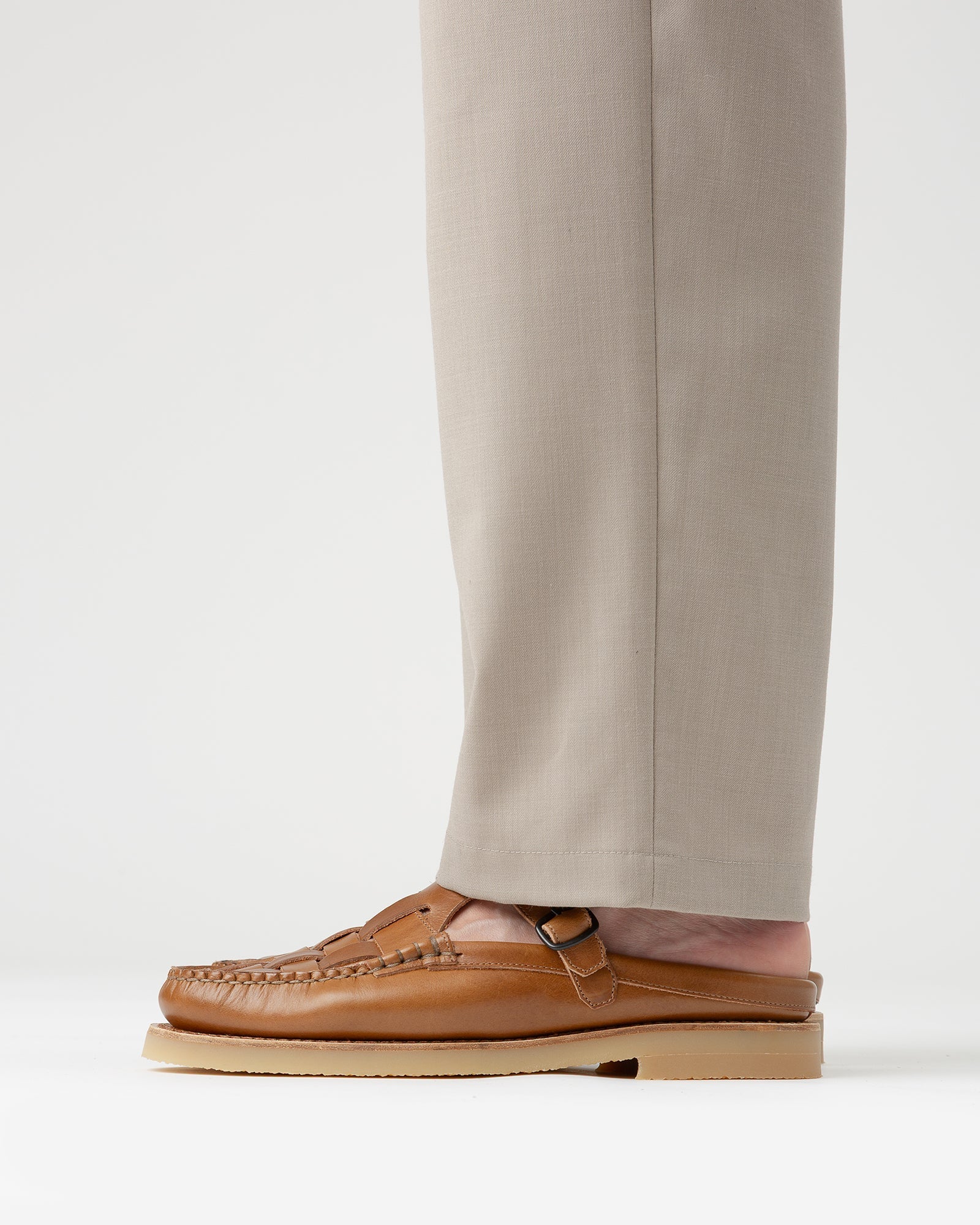 FERRIOL MULE RUBBER VEG TAN - Woven T-bar Mule Loafer - Hereu Men