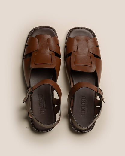 ROCA GRAINY VEG TAN - Square-toe Fisherman Sandal - Hereu Men